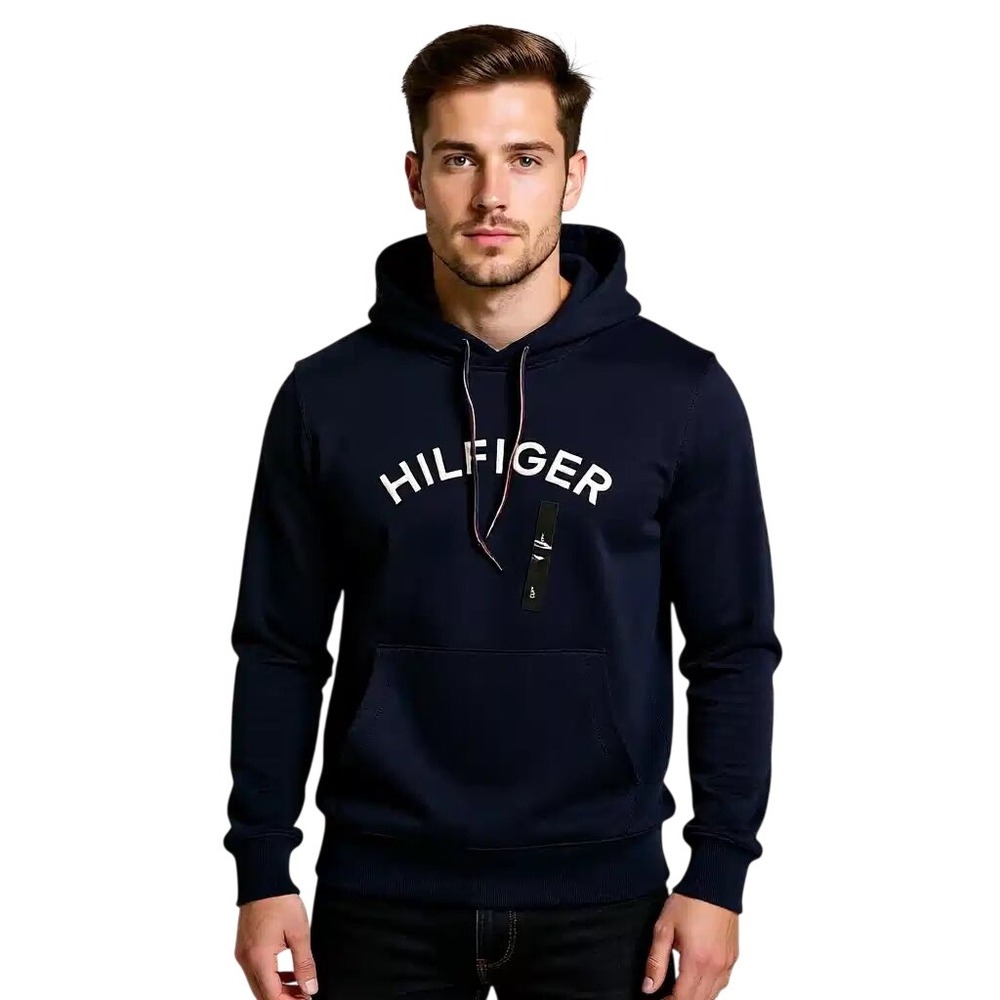 Tommy Hilfiger $79 Mens Navy Blue Logo Pullover Hoodie Sweatshirt L NWT
